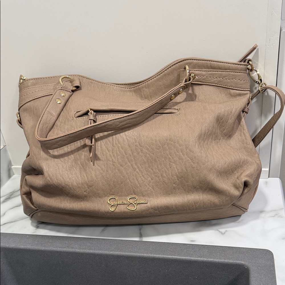 Jessica Simpson Doris tote bag with scarf accent in tan - Picture 2 of 7
